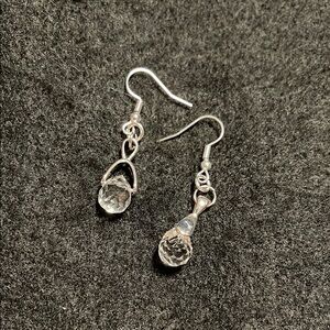 Silver and White Teardrop Earrings with Textured Design